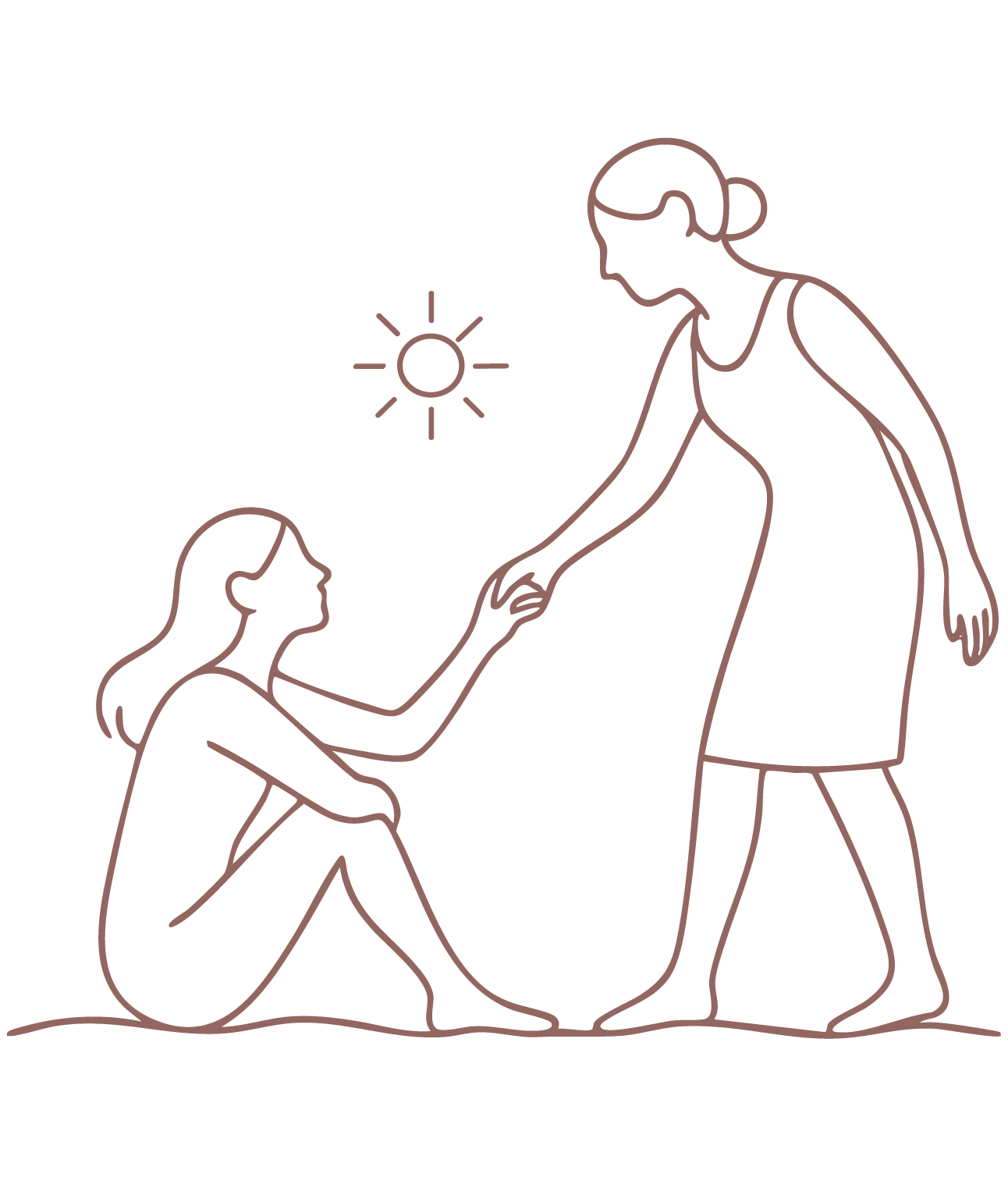 Femme aidant une autre femme à se relever, symbole d’accompagnement et de soutien — Bloom50