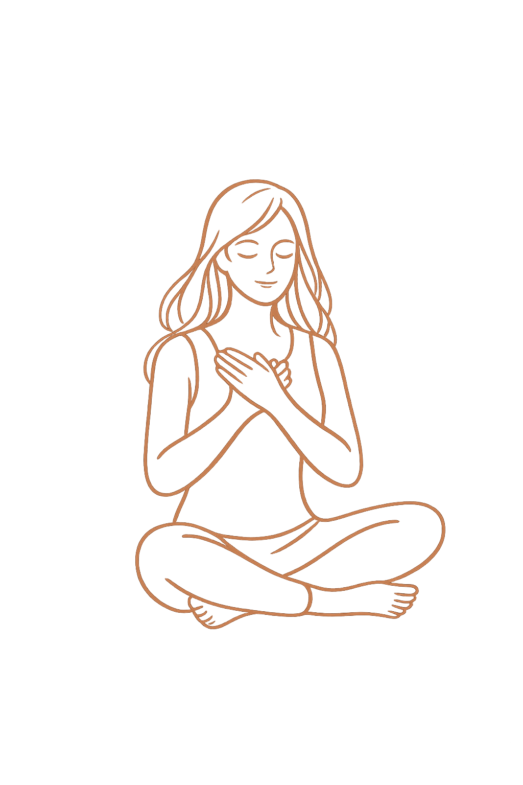 Femme assise en méditation, les mains sur le cœur, symbolisant l’écoute du corps — Bloom50