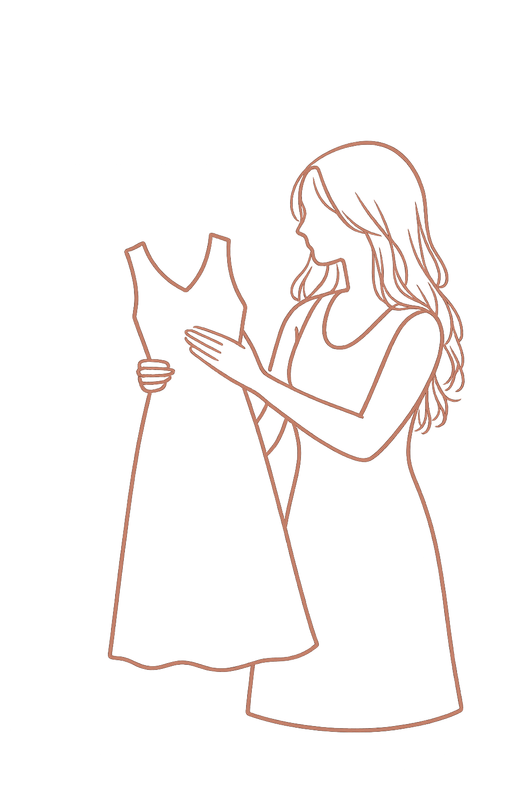 Femme observant une robe, symbolisant l’harmonie, l’esthétique et l’équilibre intérieur — Bloom50