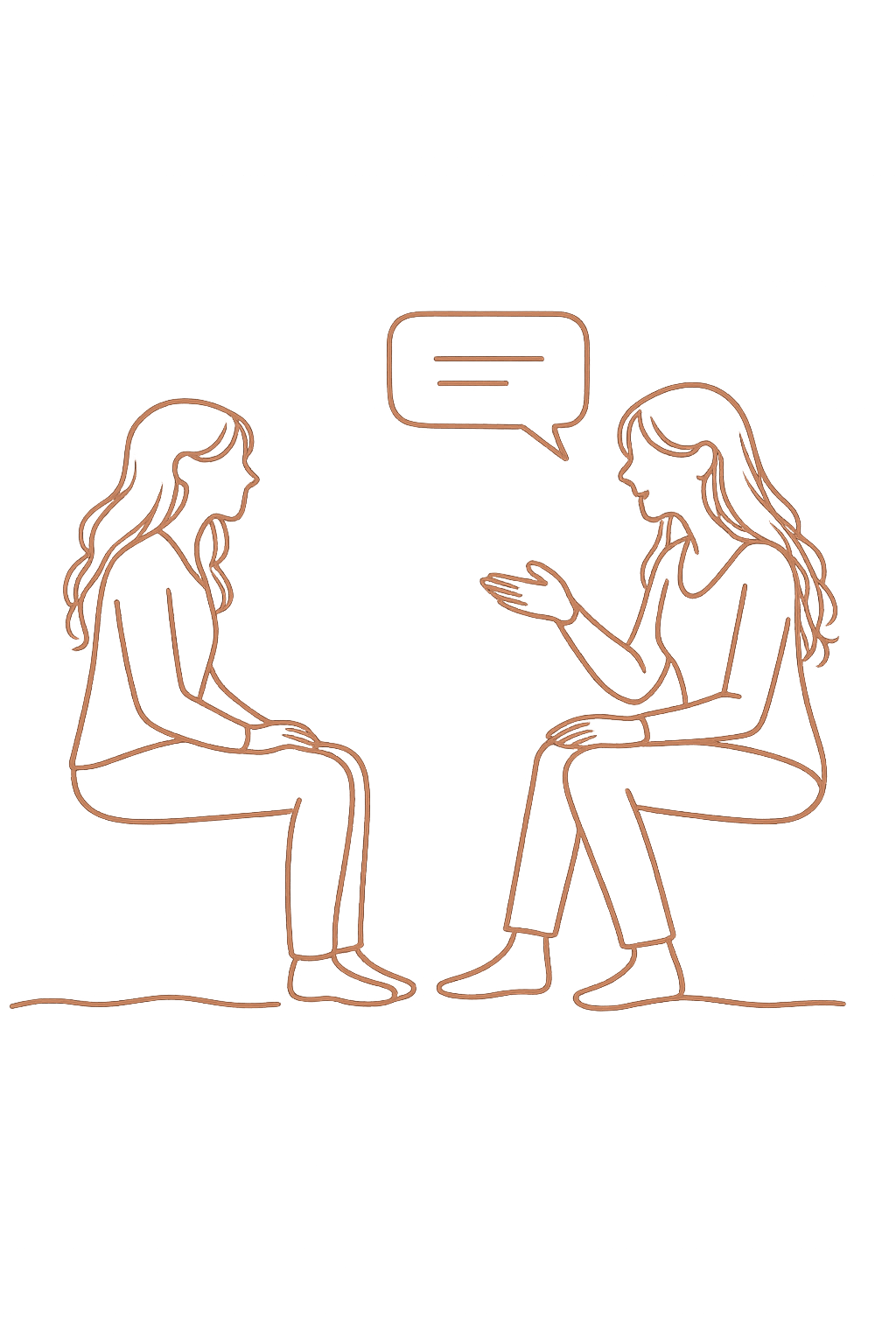 Illustration de deux femmes échangeant lors d’un accompagnement naturopathique Bloom50.